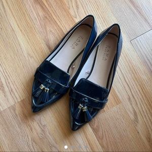 Zara Trafaluc navy patent leather loafers.